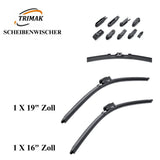 Trimak Flat Wiper Blade Scheibenwischer 2 Stück Frontscheiben-Set 19" & 16" zoll ( 48 cm & 40 cm) Gelenklose Scheibenwischerblätter Perfekte Passform, geräuscharm