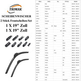 Trimak Flat Wiper Blade Scheibenwischer 2 Stück Frontscheiben-Set 19" & 19" zoll ( 48 cm & 48 cm) Gelenklose Scheibenwischerblätter Perfekte Passform, geräuscharm