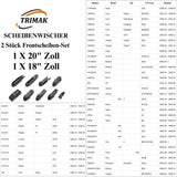 Trimak Flat Wiper Blade Scheibenwischer 2 Stück Frontscheiben-Set 20" & 18" zoll (50 cm & 45 cm) Gelenklose Scheibenwischerblätter Perfekte Passform, geräuscharm
