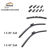 Trimak Flat Wiper Blade Scheibenwischer 2 Stück Frontscheiben-Set 20" & 18" zoll (50 cm & 45 cm) Gelenklose Scheibenwischerblätter Perfekte Passform, geräuscharm