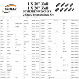 Trimak Flat Wiper Blade Scheibenwischer 2 Stück Frontscheiben-Set ,20 " & 20" zoll ( 50 cm & 50 cm) Gelenklose Scheibenwischerblätter Perfekte Passform, geräuscharm