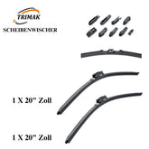 Trimak Flat Wiper Blade Scheibenwischer 2 Stück Frontscheiben-Set ,20 " & 20" zoll ( 50 cm & 50 cm) Gelenklose Scheibenwischerblätter Perfekte Passform, geräuscharm