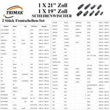Trimak Flat Wiper Blade Scheibenwischer 2 Stück Frontscheiben-Set 21" & 19" zoll (52,5 cm & 47,5 cm) Gelenklose Scheibenwischerblätter Perfekte Passform, geräuscharm