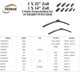 Trimak Flat Wiper Blade Scheibenwischer 2 Stück Frontscheiben-Set 22" & 14" zoll ( 55 cm & 35 cm) Gelenklose Scheibenwischerblätter Perfekte Passform, geräuscharm