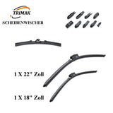 Trimak Flat Wiper Blade Scheibenwischer 2 Stück Frontscheiben-Set 22" & 18" zoll ( 55 cm & 45 cm) Gelenklose Scheibenwischerblätter Perfekte Passform, geräuscharm