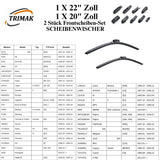 Trimak Flat Wiper Blade Scheibenwischer 2 Stück Frontscheiben-Set 22" & 20" zoll ( 55 cm & 50 cm) Gelenklose Scheibenwischerblätter Perfekte Passform, geräuscharm