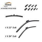 Trimak Flat Wiper Blade Scheibenwischer 2 Stück Frontscheiben-Set 22" & 20" zoll ( 55 cm & 50 cm) Gelenklose Scheibenwischerblätter Perfekte Passform, geräuscharm
