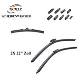 Trimak Flat Wiper Blade Scheibenwischer 2 Stück Frontscheiben-Set 22" & 22" zoll ( 55 cm & 55 cm) Gelenklose Scheibenwischerblätter Perfekte Passform, geräuscharm