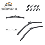 Trimak Flat Wiper Blade Scheibenwischer 2 Stück Frontscheiben-Set 22" & 22" zoll ( 55 cm & 55 cm) Gelenklose Scheibenwischerblätter Perfekte Passform, geräuscharm