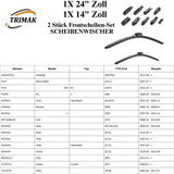 Trimak Flat Wiper Blade Scheibenwischer 2 Stück Frontscheiben-Set 24" & 14" zoll ( 60 cm & 35 cm) Gelenklose Scheibenwischerblätter
