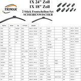 Trimak Flat Wiper Blade Scheibenwischer 2 Stück Frontscheiben-Set 24" & 18" zoll ( 60 cm & 45 cm) Gelenklose Scheibenwischerblätter
