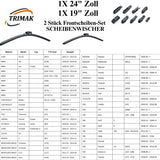 Trimak Flat Wiper Blade Scheibenwischer 2 Stück Frontscheiben-Set 24" & 19" zoll ( 60 cm & 47,5 & 48 cm) Gelenklose Scheibenwischerblätter