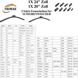 Trimak Flat Wiper Blade Scheibenwischer 2 Stück Frontscheiben-Set 24" & 20" zoll ( 60 cm & 50 cm) Gelenklose Scheibenwischerblätter