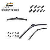 Trimak Flat Wiper Blade Scheibenwischer 2 Stück Frontscheiben-Set 24" & 21" zoll ( 60 cm & 52,5 cm) Gelenklose Scheibenwischerblätter