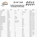 Trimak Flat Wiper Blade Scheibenwischer 2 Stück Frontscheiben-Set 24" & 24" zoll ( 60 cm & 60 cm) Gelenklose Scheibenwischerblätter