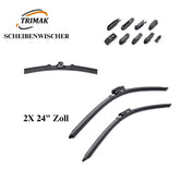 Trimak Flat Wiper Blade Scheibenwischer 2 Stück Frontscheiben-Set 24" & 24" zoll ( 60 cm & 60 cm) Gelenklose Scheibenwischerblätter