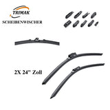 Trimak Flat Wiper Blade Scheibenwischer 2 Stück Frontscheiben-Set 24" & 24" zoll ( 60 cm & 60 cm) Gelenklose Scheibenwischerblätter