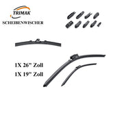 Trimak Flat Wiper Blade Scheibenwischer 2 Stück Frontscheiben-Set 26" & 19" zoll ( 65 cm & 47.5 / 48 cm) Gelenklose Scheibenwischerblätter