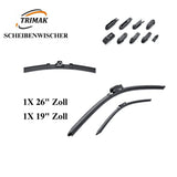 Trimak Flat Wiper Blade Scheibenwischer 2 Stück Frontscheiben-Set 26" & 19" zoll ( 65 cm & 47.5 / 48 cm) Gelenklose Scheibenwischerblätter