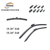 Trimak Flat Wiper Blade Scheibenwischer 2 Stück Frontscheiben-Set 26" & 24" zoll ( 65 cm & 60 cm ) Gelenklose Scheibenwischerblätter
