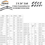 Trimak Flat Wiper Blade Scheibenwischer 2 Stück Frontscheiben-Set 26" & 26" zoll ( 65 cm & 65 cm ) Gelenklose Scheibenwischerblätter