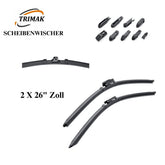 Trimak Flat Wiper Blade Scheibenwischer 2 Stück Frontscheiben-Set 26" & 26" zoll ( 65 cm & 65 cm ) Gelenklose Scheibenwischerblätter