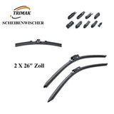Trimak Flat Wiper Blade Scheibenwischer 2 Stück Frontscheiben-Set 26" & 26" zoll ( 65 cm & 65 cm ) Gelenklose Scheibenwischerblätter