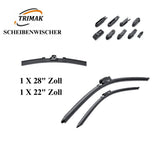 Trimak Flat Wiper Blade Scheibenwischer 2 Stück Frontscheiben-Set 28" & 22" zoll ( 70 cm & 55 cm ) Gelenklose Scheibenwischerblätter