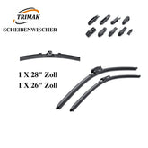 Trimak Flat Wiper Blade Scheibenwischer 2 Stück Frontscheiben-Set 28" & 26" zoll ( 70 cm & 65 cm ) Gelenklose Scheibenwischerblätter