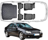 3D Fußmatten & Kofferraumwanne Auto Set Kompatibel mit Mercedes_Benz C Klasse W203 Sedan Limousine 2000 - 2007