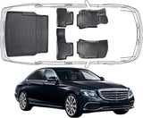 Set Autofußmatten und Kofferraummatte kompatibel mit Mercedes E Klasse W212 2009-2016 Limousine Umklappbare Rücksitze