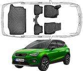 3D Fußmatten & Untere Kofferraumwanne Auto Set Kompatibel mit Seat ARONA 2017 - 2024