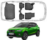 3D Fußmatten & Untere Kofferraumwanne Auto Set Kompatibel mit Seat ARONA 2017 - 2024