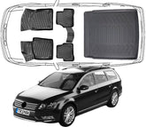 3D Fußmatten & Kofferraumwanne Auto Set Kompatibel mit VW Passat B7 Kombi 2010 - 2015