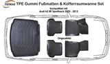 Fuß& Kofferraummatte Set Kompatibel mit Audi A3 8P Sportback 2003-2013