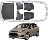 3D Fußmatten & Kofferraumwanne Auto Set Kompatibel mit Ford C-Max 2.Gen 2010 - 2019