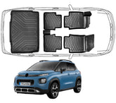 3D Fußmatten & Untere Kofferraumwanne Auto Set Kompatibel mit C3 Aircross 1.Gen 2017-2024 Verschiebbare Rücksitze