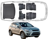 Fußmatten & Kofferraumwanne Auto Set Kompatibel mit Ford Kuga 1.Gen 2008 - 2012