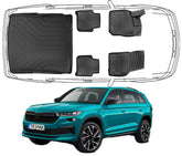 3D Fußmatten & Untere Kofferraumwanne Auto Set Kompatibel mit Skoda Kodiaq 2 ab 2024