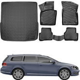 3D Fußmatten & Kofferraumwanne Auto Set Kompatibel mit VW Passat B7 Kombi 2010 - 2015