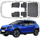 3D Auto Fußmatten & Kofferraumwanne Set Kompatibel mit Peugeot 2008 1.Gen 2013-2019
