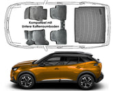 3D Auto Fußmatten & Untere Kofferraumwanne Set Kompatibel mit Peugeot 2008 Hybrid 2.Gen ab 2023