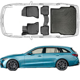 Trimak Passgenau 3D Auto Fußmatten & Kofferraumwanne Set Kompatibel mit Mercedes C-Klasse S206 T Modell ab 2021