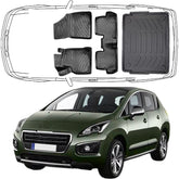 3D Auto Fußmatten & Kofferraumwanne Set Kompatibel mit Peugeot 3008 1.Gen 2009-2016