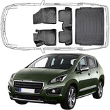 3D Auto Fußmatten & Kofferraumwanne Set Kompatibel mit Peugeot 3008 1.Gen 2009-2016