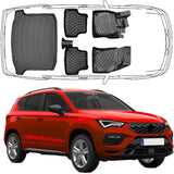 3D Fußmatten & * Modelle ohne Reserverad * Kofferraumwanne Auto Set Kompatibel mit Seat / Cupra Ateca 4X2 2016 - 2024