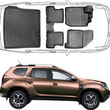 3D Fußmatten & Kofferraumwanne Auto Set Kompatibel mit Dacia Duster 4X2 2.Gen 2018 - 2024 Beifahrersitz mit Ablagefach