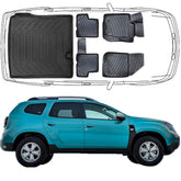 3D Fußmatten & Kofferraumwanne Auto Set Kompatibel mit Dacia Duster 4X2 2. Gen Facelift 2022 - 2024