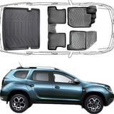3D Fußmatten & Kofferraumwanne Auto Set Kompatibel mit Dacia Duster 4X4 2.Gen 2018 - 2024 Beifahrersitz mit Ablagefach