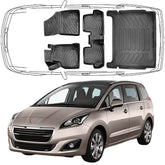 3D Auto Fußmatten & Kofferraumwanne Set Kompatibel mit Peugeot 5008 1.Gen 2009-2017